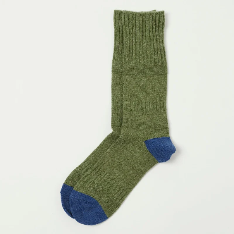 RoToTo Guernsey Pattern Crew Sock - M. Green/Blue