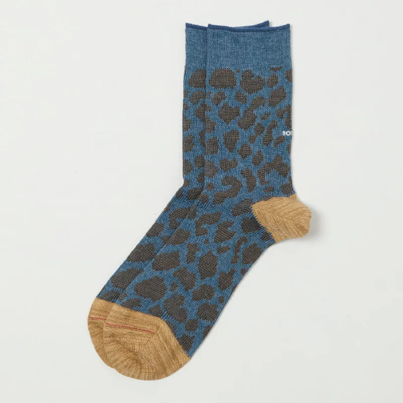 RoToTo Leopard Mini Crew Sock - Light Blue