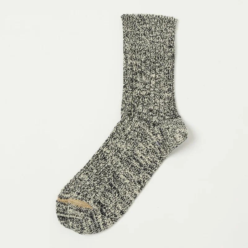 RoToTo Recycled Cotton Ribbed Crew Sock - Black/Ivory