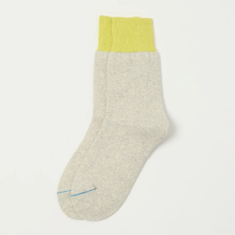 RoToTo 'Silk & Cotton' Double Face Crew Sock - Lime/Light Grey