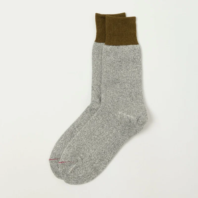 RoToTo 'Silk & Cotton' Double Face Crew Sock - Olive/Grey