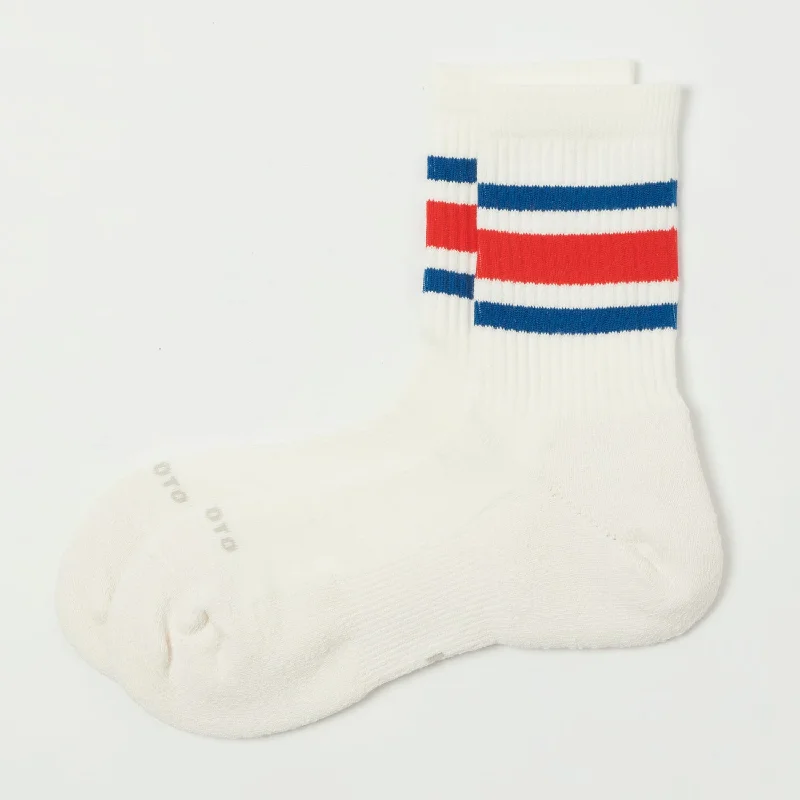 RoToTo Washi Cushion Stripe Crew Sock - Blue/Red