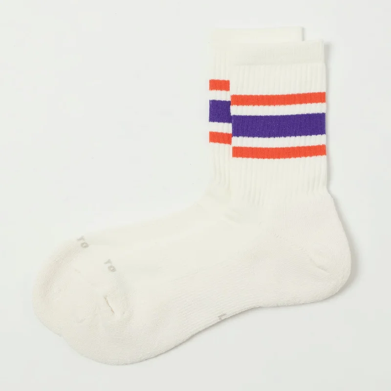 RoToTo Washi Cushion Stripe Crew Sock - Orange/Purple