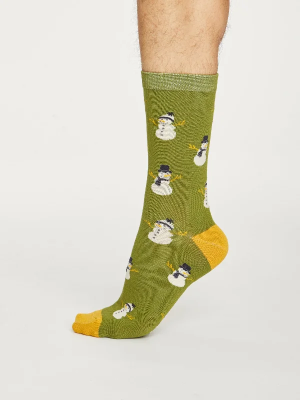 Snowman Socks - Olive